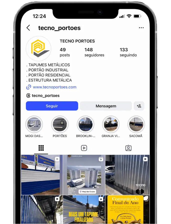 Perfil da Tecno Portões no Instagram